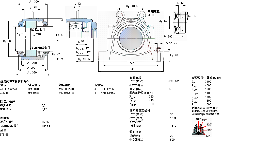 SKF 剖分立式軸承座, 大型SNL, 用于安裝帶圓柱孔的軸承 ，標準密封SNL3048G樣本圖片