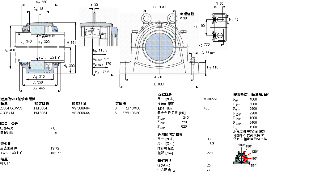 SKF 剖分立式軸承座, 大型SNL, 用于安裝帶圓柱孔的軸承 ，標(biāo)準(zhǔn)密封SNL3064G樣本圖片
