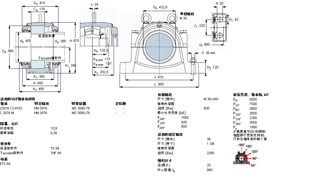 SKF 剖分立式軸承座, 大型SNL, 用于安裝帶圓柱孔的軸承 ，標(biāo)準(zhǔn)密封SNL3076GF樣本圖片