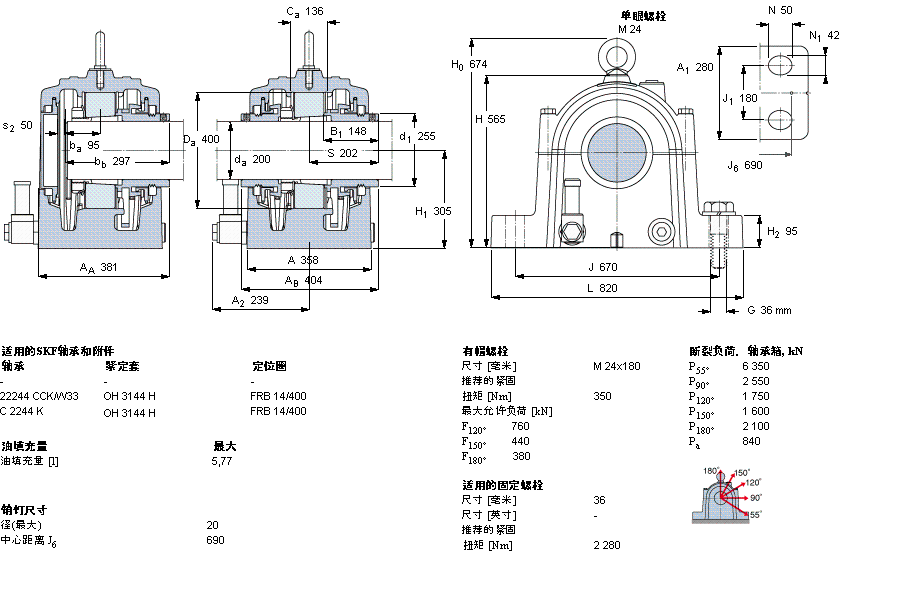 SKF 剖分立式軸承座, SONL, 用于緊定套安裝軸承SONL244-544樣本圖片