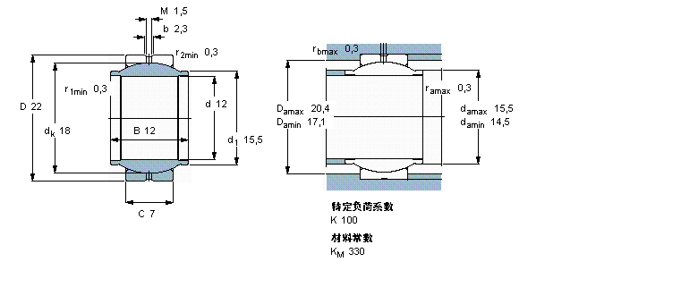 SKF 需要維護(hù)的徑向球面滑動(dòng)軸承, 鋼對(duì)鋼，延長(zhǎng)內(nèi)圈, 無(wú)密封件GEG12ESA樣本圖片