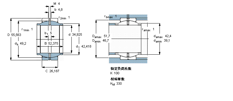 SKF 需要維護(hù)的徑向球面滑動(dòng)軸承, 鋼對(duì)鋼，延長(zhǎng)內(nèi)圈, 無(wú)密封件,帶英制尺寸GEZM106ES樣本圖片