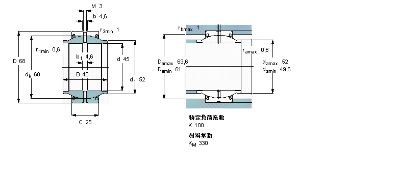 SKF 需要維護的徑向球面滑動軸承, 鋼對鋼，延長內圈, 兩面密封件GEM45ES-2RS樣本圖片