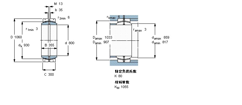 SKF 免維護徑向球面滑動軸承, 鋼/PTFE復(fù)合材料GEC800FBAS樣本圖片