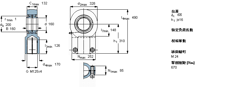 SKF 需要維護(hù)的桿端, 鋼對(duì)鋼，陰螺紋，用于液壓滾筒SIQG160ES樣本圖片