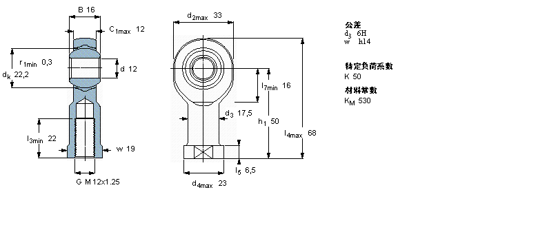 SKF 免維護(hù)桿端, 陰螺紋, 鋼/PTFE復(fù)合材料SIKB12F/VZ019樣本圖片