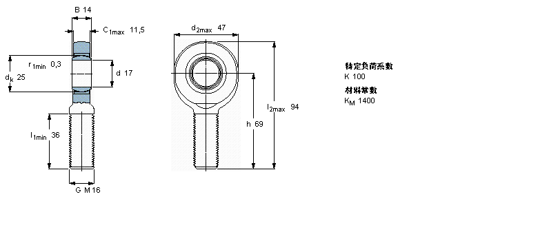 SKF 免維護(hù)桿端, 陽螺紋, 鋼/燒結(jié)銅復(fù)合材料SA17C樣本圖片