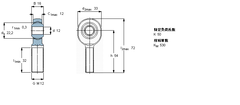 SKF 免維護(hù)桿端, 陽螺紋, 鋼/PTFE復(fù)合材料SAKB12F樣本圖片